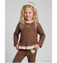LCW Kids Kahverengi Çiçek Nakışlı Fırfırlı Kız Çocuk Tişört