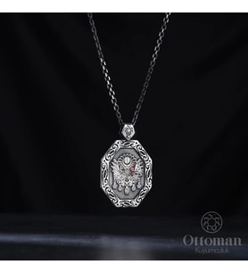 Osmanlı Sancağı Sekizgen Gümüş Madalyon Kolye