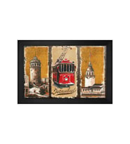 Galata Kulesi Tramvay Kız Kulesi Motifli Kanvas Tablo 50 x 70 cm Siyah Çerçeve