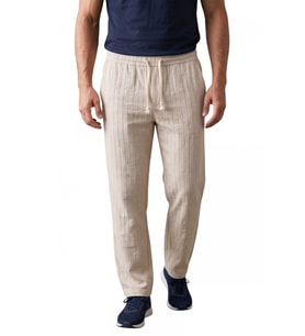 DeepSEA Bej Çizgi Dokulu Rahat Kesim Yazlık Spor Pantolon – Hafif Kumaş Modern Tasarım 2600263