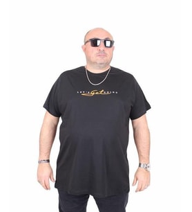 Starbattal Erkek Büyük Beden Sıfır Yaka Tişört Lets Get Going 25175 SIYAH