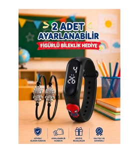 Renkli Led Çocuk Saati ve Oniks Doğaltaş Bileklik, İsme Özel Tasarım