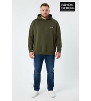 Erkek Büyük Beden AR Baskılı Kapüşonlu Sweatshirt SPR26BSW963 (Haki)