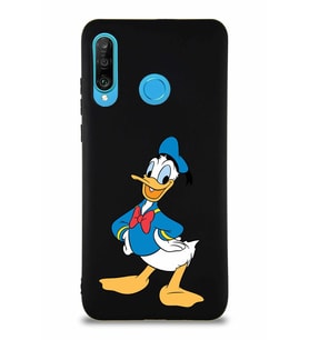 Huawei P30 Lite Soft Premier Kapak Donald Duck-C Tasarımlı Silikon Kılıf - Siyah (Şeffaf)