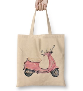 Vintage Pink Vespa Retro Scooter Bez Çanta Uzun Saplı