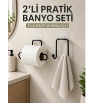 2’li Yapışkanlı Banyo Düzenleme Seti Rulo Kağıt Tutucu ve Havlu Askılığı