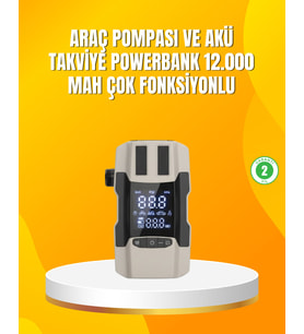 12.000 mAh Akü Takviye Powerbank Dahili Hava Dijital Ekranlı