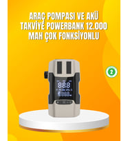 12.000 mAh Akü Takviye Powerbank Dahili Hava Dijital Ekranlı