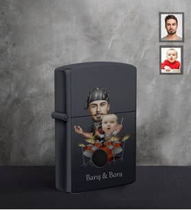 Kişiye Özel Babalar Günü Baba Erkek Bebek Karikatürlü UV Siyah Benzinli Cakmak Model-2