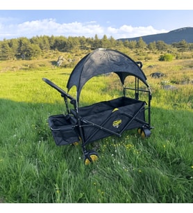 FUNKY CHAIRS Gölgelikli 110 Litre Fren Sistemli, Rulmanlı, Kalın Teker, XL Boy Katlanır Vagon Plaj Taşıma ve Kamp Arabası - Siyah