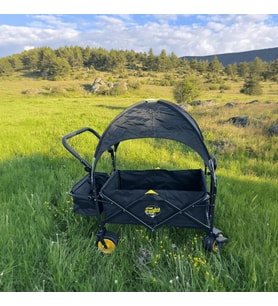 FUNKY CHAIRS Gölgelikli 110 Litre Fren Sistemli, Rulmanlı, Kalın Teker, XL Boy Katlanır Vagon Plaj Taşıma ve Kamp Arabası - Siyah