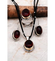 Lal Taşlı Elişi Gümüş Set 2245