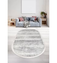 Dijidekor Halı Gri Cool KY7056 Yıkanabilir Saçaklı Oval Kesme İnce Yolluk Kilim Salon Halısı Modeli