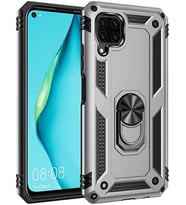 Huawei P40 Lite Uyumlu Tank Kılıf Yüzüklü Standlı Yüksek Koruma (Gümüş)