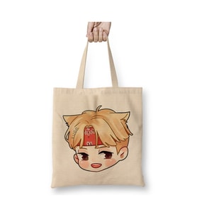 Chibi Face Suga Bts Beyaz Bez Çanta Uzun Saplı Alışveriş Çantası Plaj Çantası