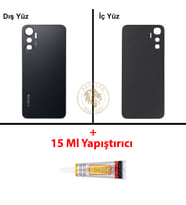 Infinix Hot 20 Siyah Uyumlu Arka Kapak + B7000 Yapıştırıcı Arka Cam Batarya Pil Kapağı Lazer Kesim