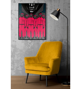 Çerçeveli Tablo Dekorasyon  Squid Game Pano Sticker Ev Dekoru Tekli Çerçeve (Siyah)