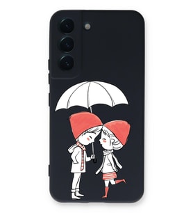 Samsung Galaxy S22 Plus Uyumlu Lansman Kılıf Aşk Tasarımlı İçi Kadife Kapak-Koyu Mavi (Şeffaf)