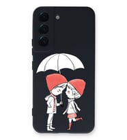 Samsung Galaxy S22 Plus Uyumlu Lansman Kılıf Aşk Tasarımlı İçi Kadife Kapak-Koyu Mavi (Şeffaf)