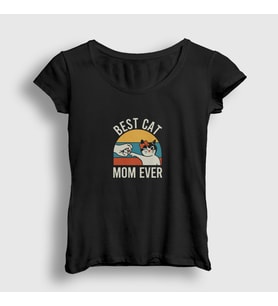Presmono Kadın Siyah Best Cat Mom Ever Kedi T-Shirt 287099tt