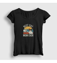 Presmono Kadın Siyah Best Cat Mom Ever Kedi T-Shirt 287099tt