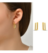 DKMN Gümüş Uzun Dikey Dikdörtgen Küpe Kadın Gümüş Küpe (Gold)