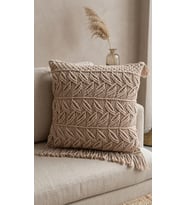 El Örmesi Bohem Makrome Kırlent Kılıfı - 40x40 cm Bej