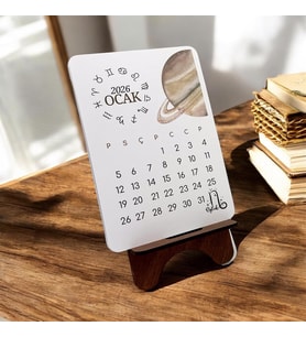 Takvim - Astroloji Burç Ve Gezegenleri Standlı Masaüstü Takvim- Ahşap Telefon Tutucu