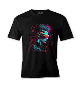 Woman Wearing VR Glasses Siyah Erkek Tshirt