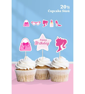 Pembe Kız Temalı Cupcake Süsü 20'li