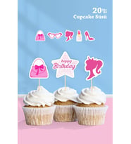 Pembe Kız Temalı Cupcake Süsü 20'li