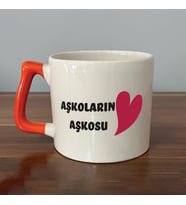 Aşkoların Aşkosu Baskılı Turuncu Kulplu D Sevgililer Günü Kupası