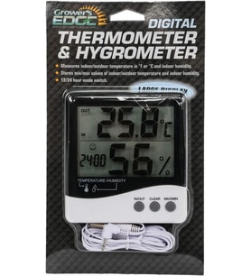 Growers Edge Büyük Ekran Dijital Termometre - Nem Ölçer - Saat / Thermometer / Hygrometer