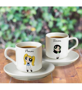 Powerpuff Girls Bubbles&Buttercup  Türk Kahvesi Fincanı Seti İkili Kişiye Özel