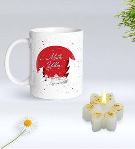 Yılbaşı Hediyesi BK Gift Kişiye Özel Yeni Yıl Tasarımlı Beyaz Kupa Bardak ve Kokulu Kar Tanesi Mum Hediye Seti-4, Sevgiliye Hediye, Arkadaşa Hediye
