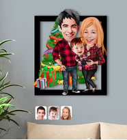 BK Gift Kişiye Özel Yeni Yıl Aile Karikatürlü 3D Ahşap Tablo-4