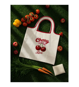 Tarzını Seç Katlanabilir Cepli Bez Market Çantası 44x48 cm – Kiraz Desenli Alışveriş Çantası