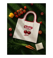 Tarzını Seç Katlanabilir Cepli Bez Market Çantası 44x48 cm – Kiraz Desenli Alışveriş Çantası