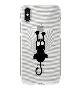 Apple iPhone X Uyumlu Kamera Korumalı Tıpalı Kapak Çizgi Kedi Tasarımlı Şeffaf Kılıf
