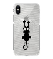 Apple iPhone X Uyumlu Kamera Korumalı Tıpalı Kapak Çizgi Kedi Tasarımlı Şeffaf Kılıf