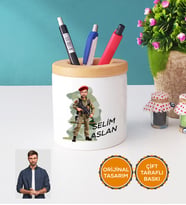 Kişiye Özel Karikatürlü Asker Kalemlik Askere Hediye Asker Sevgiliye Hediye (Beyaz)