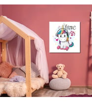 Tekli Kare Kanvas Çocuk Odası Müzik Dinleyen Unicorn Tablosu