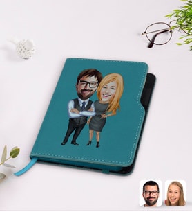 BK Gift Kişiye Özel Sevgililer Karikatürlü Turkuaz Termo Deri Defter-100