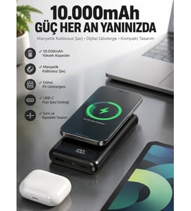 10.000 Mah Powerbank 4 Portlu Hızlı Şarj Dijital Göstergeli