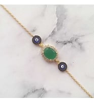 925 Ayar Gümüş Peridot Taşlı & Mineli Nazar Boncuklu Bileklik