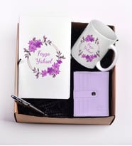 Kadınlara Özel Cüzdan İsimli Kupa Bardak Defter ve Kalem Hediye Set (Lila)