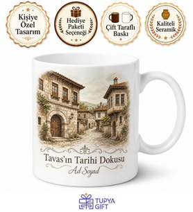 Tavas Tarihi Dokusu Denizli Hatırası Seramik Kupa Bardak Hediye