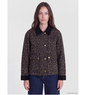LCW Modest Haki Kadife Yaka Leopar Desenli Kadın Jean Ceket