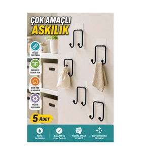 5’li Yapışkanlı Duvar Askısı – Çok Amaçlı Ev Düzenleyici