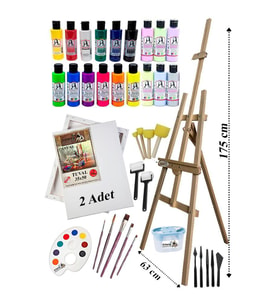 Akrilik Boya Resim Seti Südor Monalisa 18 Renk 70 ml Akrilik Boya 2 Tuval 35x50 Fırça Spatula Şövale 